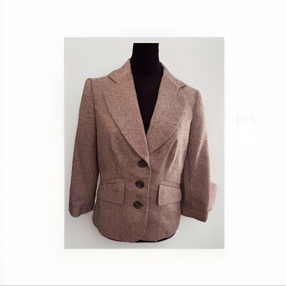 The Limited Brown Wool Blend Tweed Blazer 3/4 Sleeves Woman’s Size S 3-Button